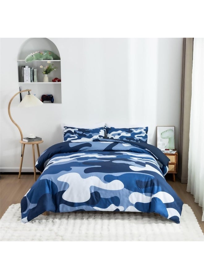 Generic Meeting Story Camouflage Bedding Set, Colorful Pattern Style Comforter Set, 3 PCS One Comforter Two Pillowcases, All Season Bedspread for Teens Adults, Navy, Twin  - Image 1
