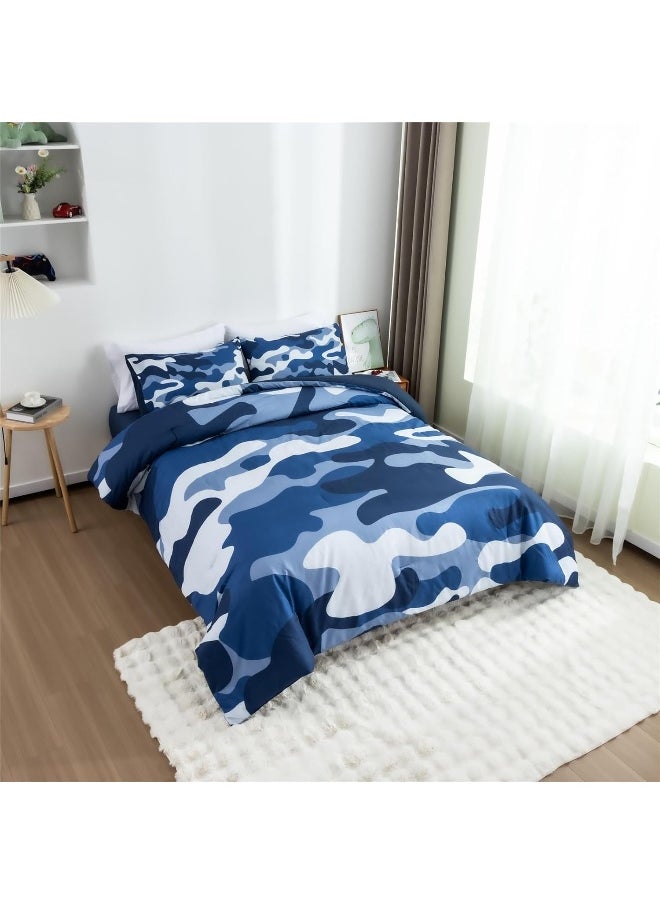 Generic Meeting Story Camouflage Bedding Set, Colorful Pattern Style Comforter Set, 3 PCS One Comforter Two Pillowcases, All Season Bedspread for Teens Adults, Navy, Twin  - Image 2