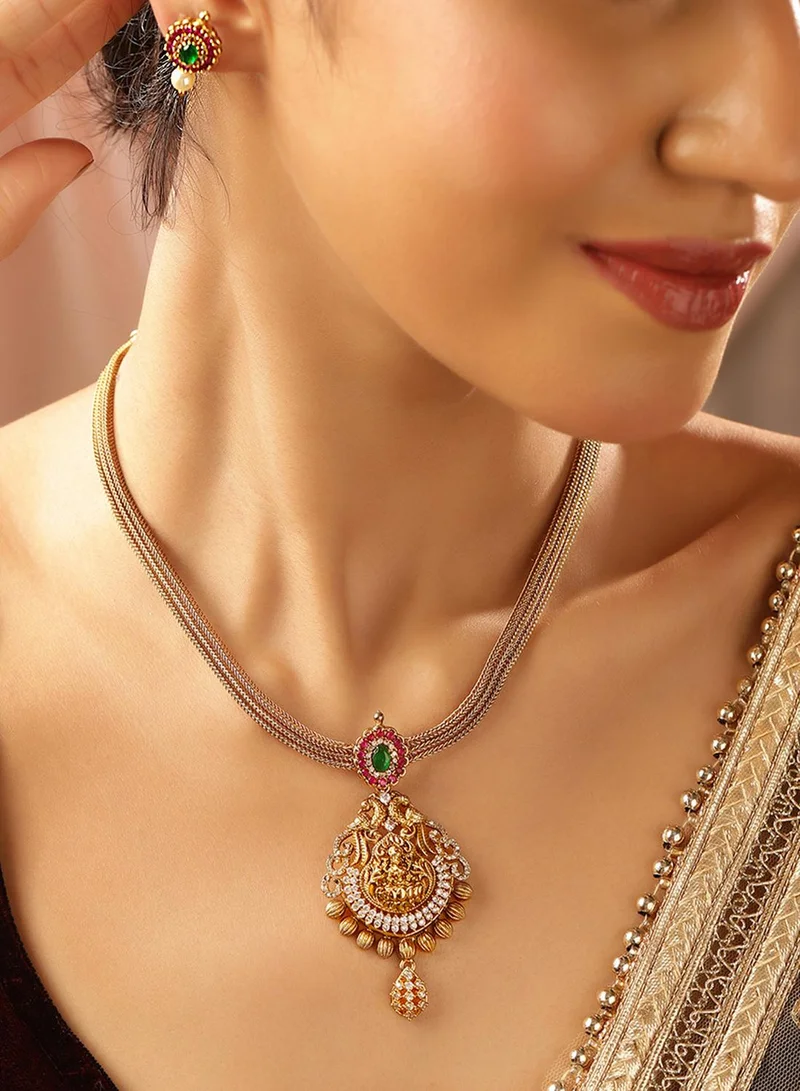 ISHIN Goddess elegance Warm Metallic Plated Necklace Stud Earrings Jewellery Set