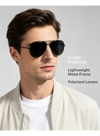 Men's Full Rim Polarized UV400 Aviator Frame Sunglasses - Lens Size: 61 mm - view 2