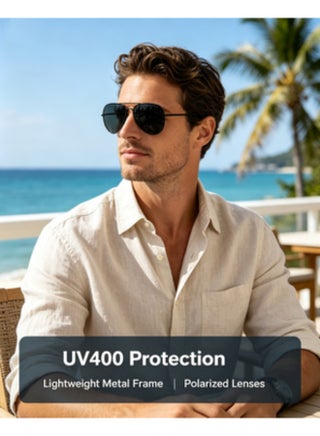 Men's Full Rim Polarized UV400 Aviator Frame Sunglasses - Lens Size: 61 mm - view 3