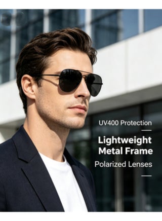 Men's Full Rim Polarized UV400 Aviator Frame Sunglasses - Lens Size: 61 mm - view 4
