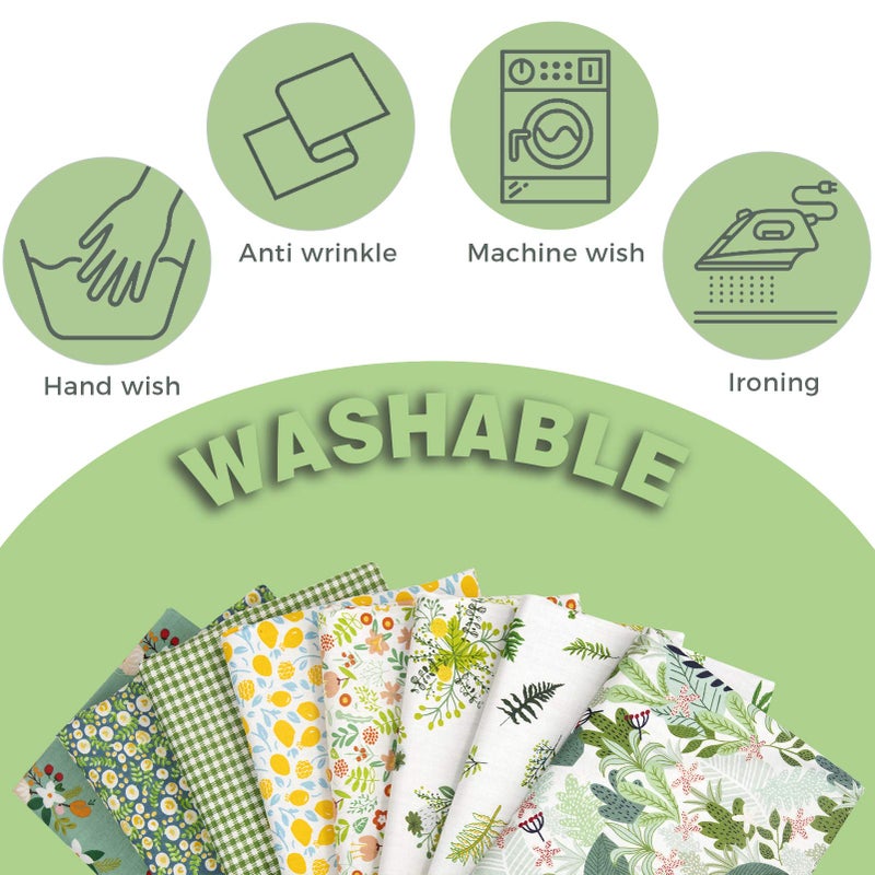 Aubliss 8pcs Fat Quarter Fabric Bundles 20'' x 20'' Cotton Craft Fabric Pre-Cut Squares Sheets for Patchwork Sewing Quilting Crafting(Green Floral) - Image 4