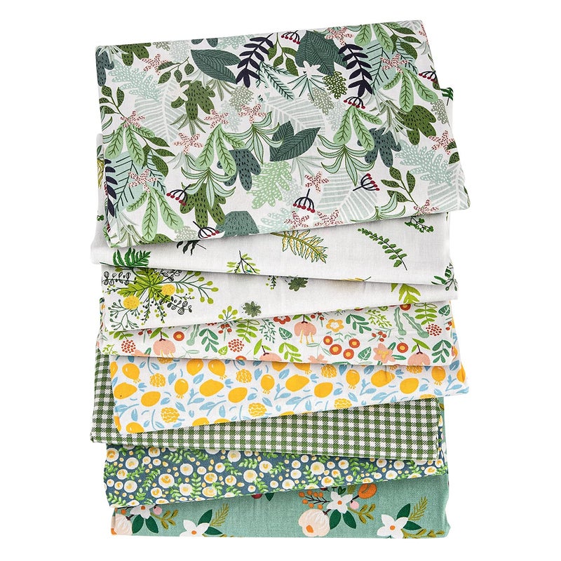 Aubliss 8pcs Fat Quarter Fabric Bundles 20'' x 20'' Cotton Craft Fabric Pre-Cut Squares Sheets for Patchwork Sewing Quilting Crafting(Green Floral) - Image 2