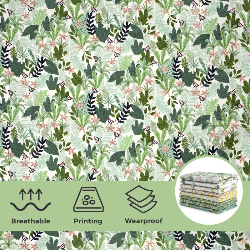 Aubliss 8pcs Fat Quarter Fabric Bundles 20'' x 20'' Cotton Craft Fabric Pre-Cut Squares Sheets for Patchwork Sewing Quilting Crafting(Green Floral) - Image 5