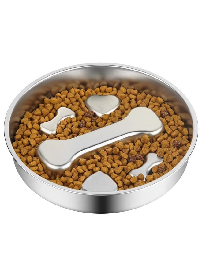 MOWKIT Slow Feeder Dog Bowl - 2 Cups Stainless Steel Dog Slow Feeder Food Bowl, Metal Non-Slip Lick Plate,Puppy or Cat Food Holder,Pet Supplies,Puzzle Maze Dish for Small & Medium Sized Breeds - Image 1