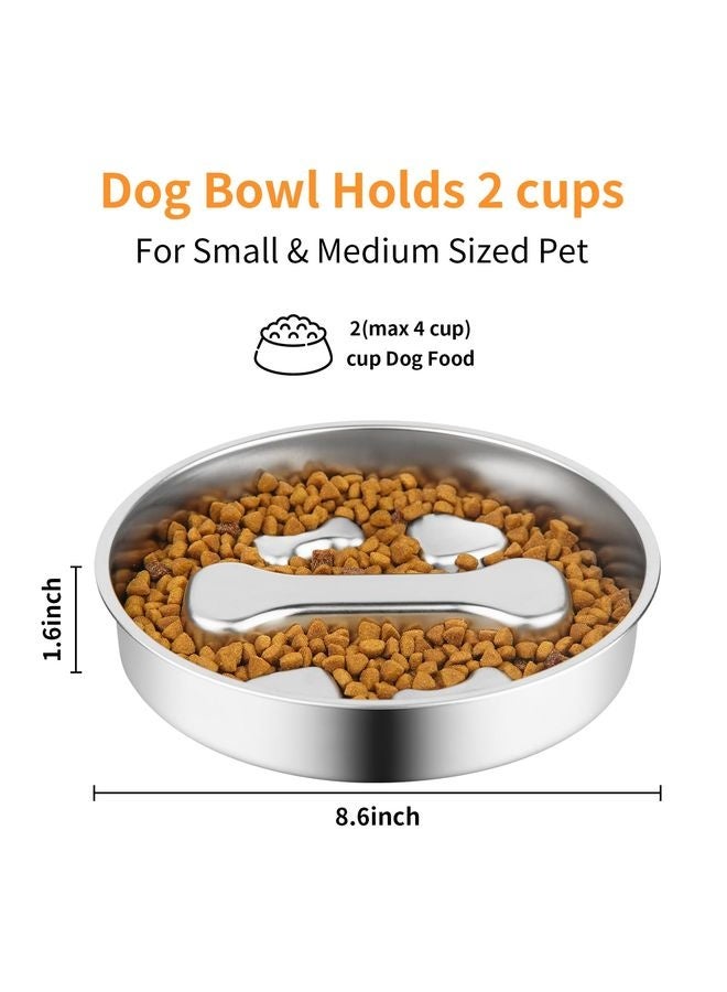 MOWKIT Slow Feeder Dog Bowl - 2 Cups Stainless Steel Dog Slow Feeder Food Bowl, Metal Non-Slip Lick Plate,Puppy or Cat Food Holder,Pet Supplies,Puzzle Maze Dish for Small & Medium Sized Breeds - Image 2