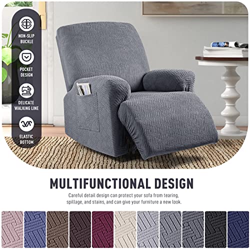 KinCam Recliner Chair Covers, Stretch Reclining Cover, Recliner Sofa Slipcovers Stripe Jacquard Recliner Couch Covers Furniture Protector Covers for Pet Kid (1 Seater, Dark Gray) - Image 4