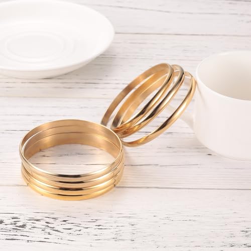 Castillna 14K Gold Plated Gold Bangle Bracelets for Women, Set of 7 Pieces, 8.4 Inches - Image 4