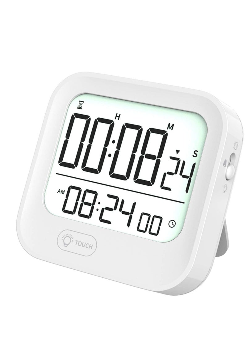 SYOSI Kitchen Timer and Alarm Clock Pomodoro Interval Timer Countdown Clock Magnetic Tomato Clock Stopwatch Vibration/Flashing/Loud Mode 12H/24H Seconds White Backlight - Image 1