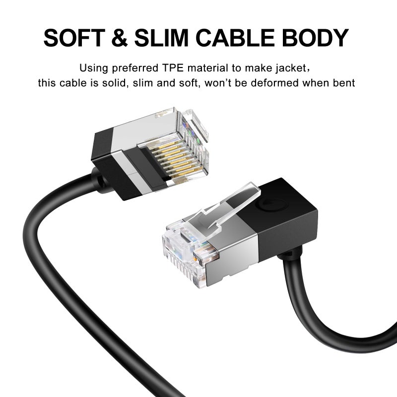 Dutevolns Ultra Thin Cat 6 Ethernet Cable 90Â° Downward Angle 10 Feet, Flexible & Slim Rj45 Cat 6a LAN Cord Gigabit Applicable for PC, Router, Windows (White) - Image 2