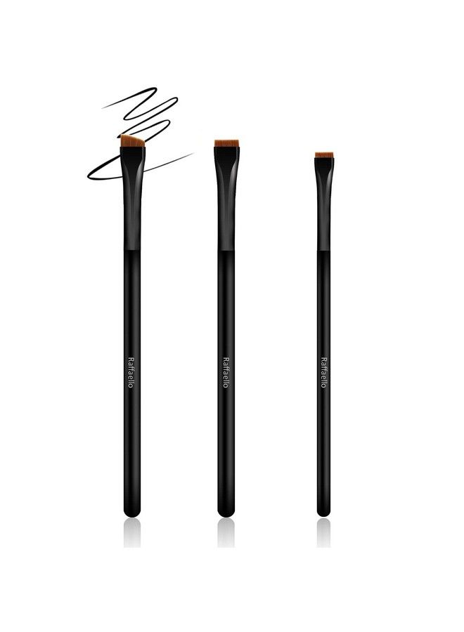 Raffaello مجموعة فرش حواجب رافائيلو فائقة النحافة 3 قطع فرش مكياج آيلاينر دقيق خالية من القسوة شعيرات صناعية مجموعة تلوين حواجب ظل عيون (أسود) - Image 2