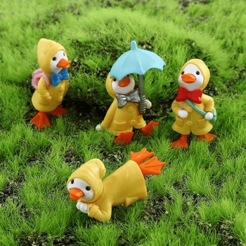 ascension Set of 4 Pcs Cartoon Duck Miniature Set Miniatures Decoration Gifts for Home Decor, Indoor Or Outdoor Garden, Car Dashboard, Office Desk & Decoration - Image 3