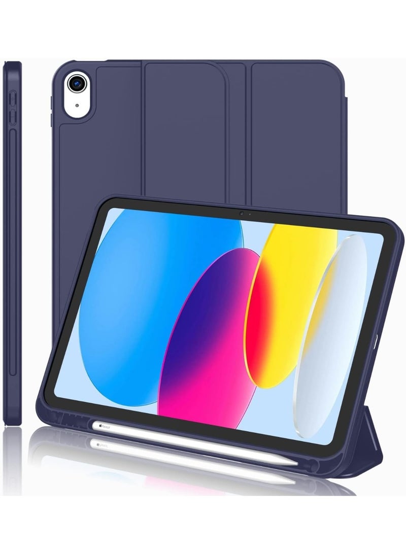 حافظة لجهاز iPad A16 2025 الجيل الحادي عشر 11 بوصة/iPad الجيل العاشر 2022 10.9 بوصة مع حامل قلم رصاص، مصنوعة من جلد البولي يوريثان المتين والمرن، مقاومة للسقوط، حافظة واقية مع خاصية الاستيقاظ/السكون التلقائي (أزرق) - Image 1