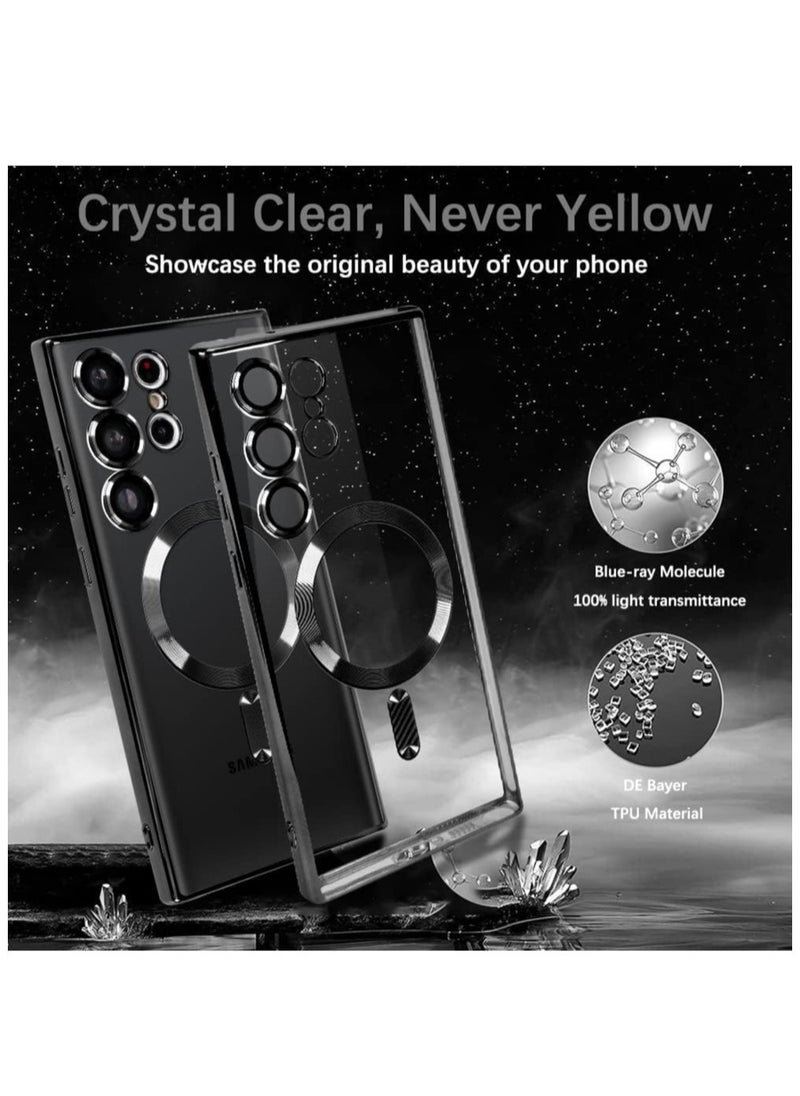 Magnetic Clear Case for Samsung Galaxy S23 Ultra with Camera Lens Protector Magsafe Compatible Electroplated Soft TPU Shockproof Anti-Scratch Phone Case