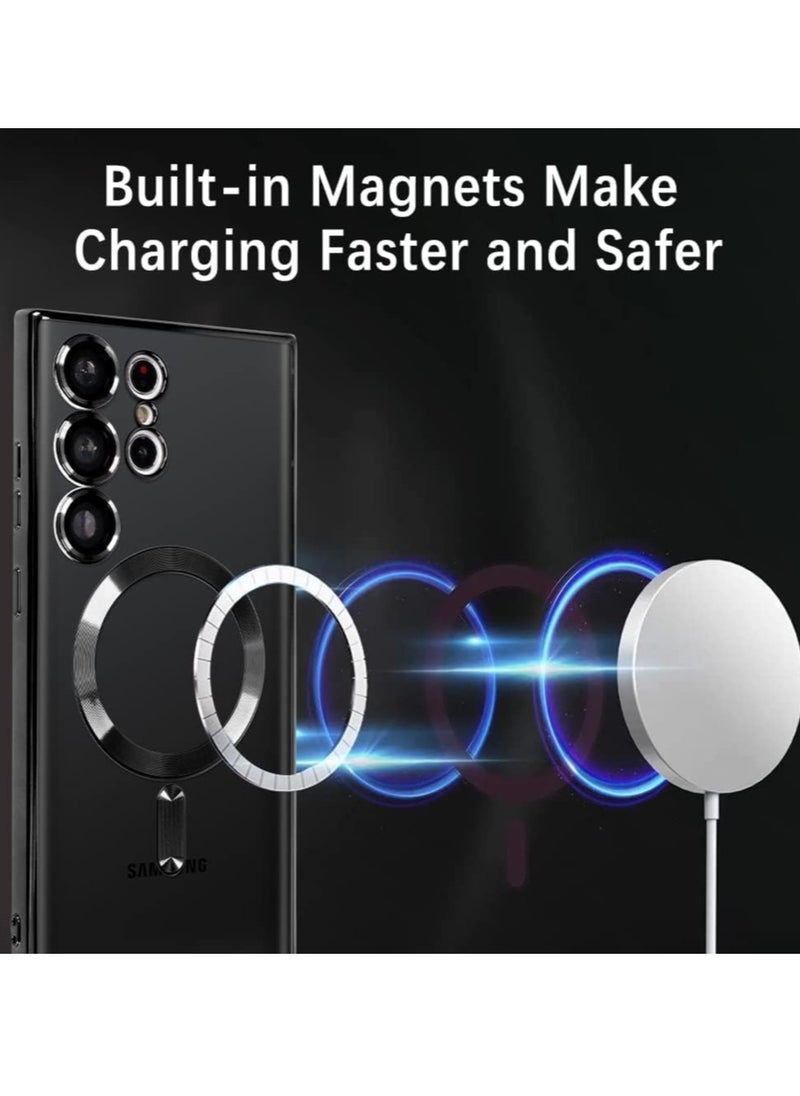 Magnetic Clear Case for Samsung Galaxy S23 Ultra with Camera Lens Protector Magsafe Compatible Electroplated Soft TPU Shockproof Anti-Scratch Phone Case