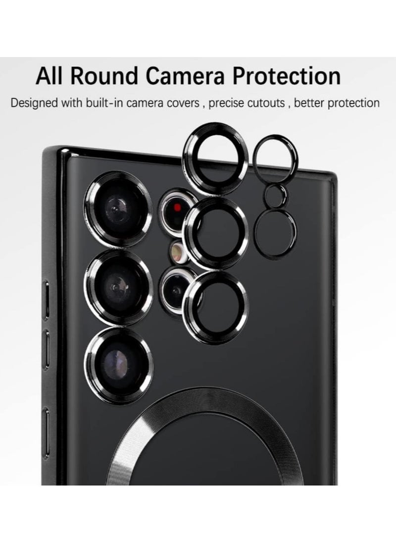 Magnetic Clear Case for Samsung Galaxy S23 Ultra with Camera Lens Protector Magsafe Compatible Electroplated Soft TPU Shockproof Anti-Scratch Phone Case