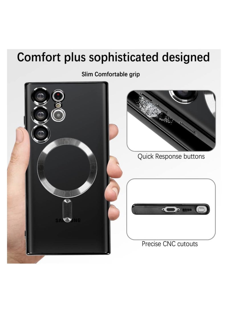 Magnetic Clear Case for Samsung Galaxy S23 Ultra with Camera Lens Protector Magsafe Compatible Electroplated Soft TPU Shockproof Anti-Scratch Phone Case