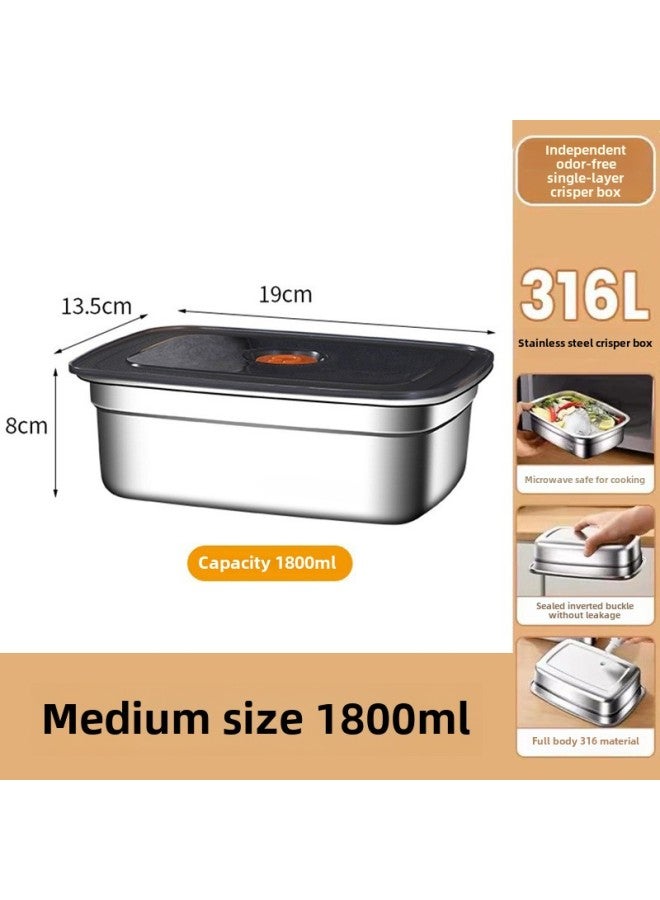 Extra Large Fresh-keeping Box Stainless Steel Household Refrigerated Freezing Fresh-keeping Micro-gland Cover Sealed Storage Fruit Lunch Box Rice-Specifications:【1800ml】with Sealing Micro-pressure Cap  - Image 1