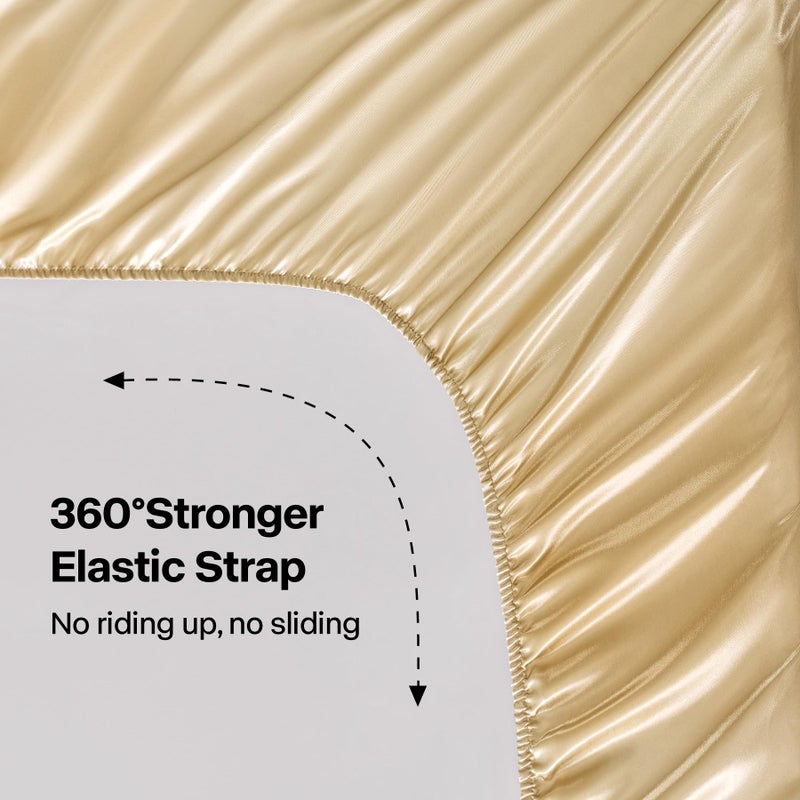 BEDELITE California King Sheets Set, Luxury Soft Champagne Satin Sheets for Hair and Skin, Similar to Silk Bed Sheets Set 4 Pieces with 1 Deep Pocket Fitted Sheet, 1 Flat Sheet, and 2 Pillowcases - Image 4