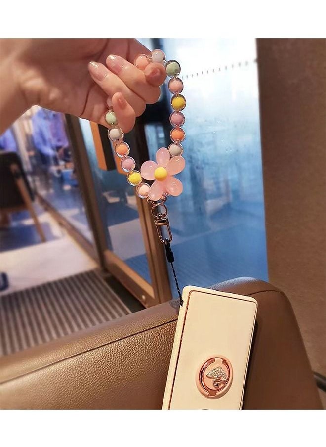 2PCS Mobile Phone Beaded Lanyard Flower Colored Bead Lanyard Blue Flower Beaded Lanyard Girl Fashion Mobile Phone Rope Macaron Color
