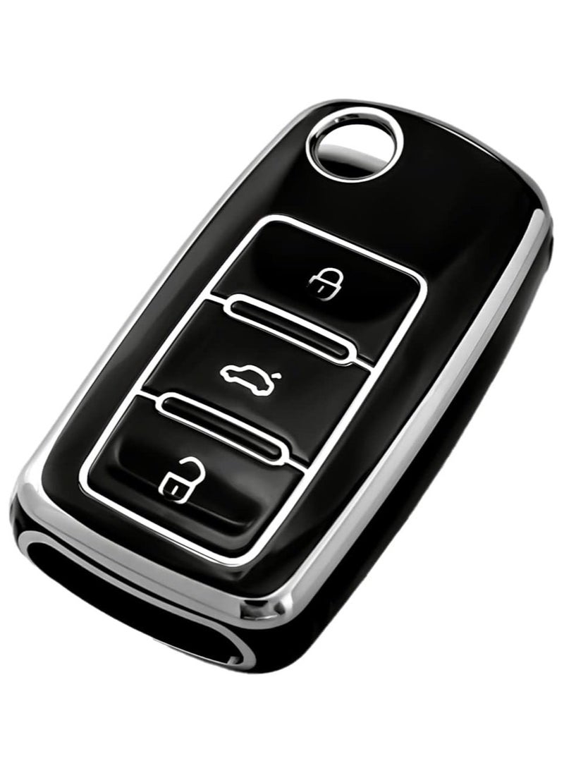 Generic OFFCURVE Soft TPU Car Key Fob Cover for Volkswagen Jetta, Golf, Polo, Passat MK8, Tiguan, Beetle – Full Protection Smart Key Holder (Black)  - Image 1