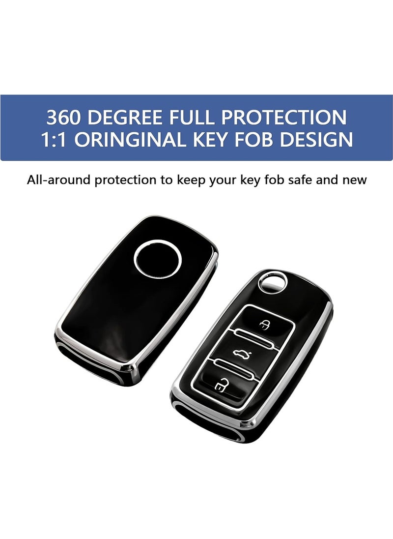 Generic OFFCURVE Soft TPU Car Key Fob Cover for Volkswagen Jetta, Golf, Polo, Passat MK8, Tiguan, Beetle – Full Protection Smart Key Holder (Black)  - Image 3