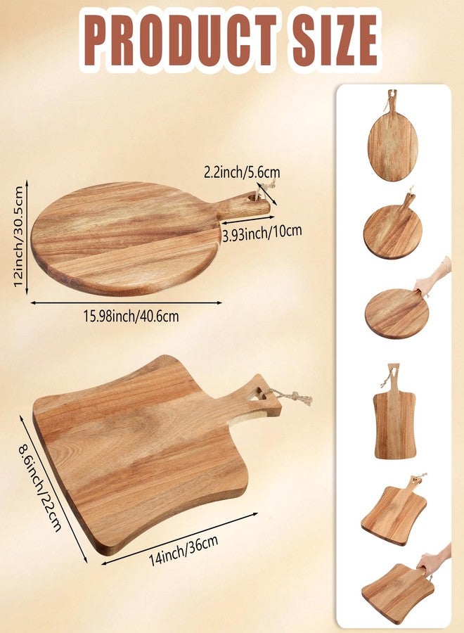 Hsei 2 Pcs Acacia Wood Cutting Board with Handle Wooden Charcuterie Board Large Paddle Carving Chopping Board Set Butter Board Serving Tray for Cheese Meat Fruit Pizza Bread Baking (16x12, 14x8.6inch) - Image 2