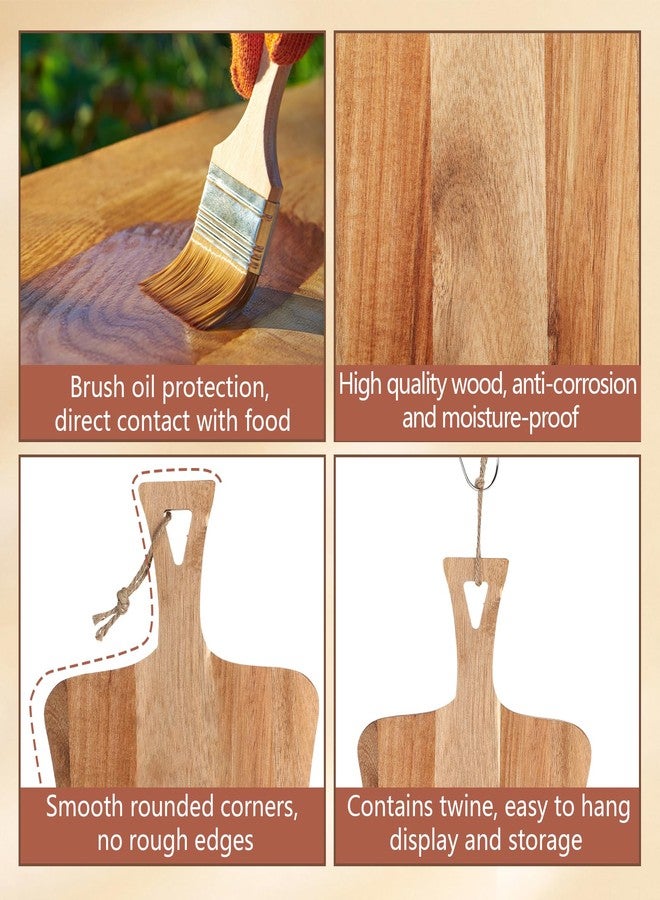 Hsei 2 Pcs Acacia Wood Cutting Board with Handle Wooden Charcuterie Board Large Paddle Carving Chopping Board Set Butter Board Serving Tray for Cheese Meat Fruit Pizza Bread Baking (16x12, 14x8.6inch) - Image 4