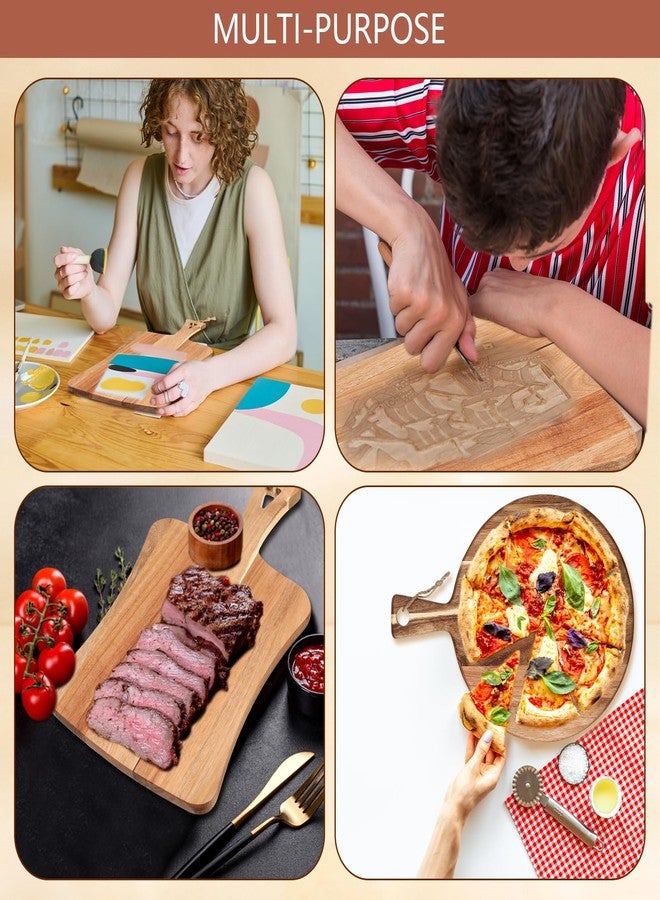 Hsei 2 Pcs Acacia Wood Cutting Board with Handle Wooden Charcuterie Board Large Paddle Carving Chopping Board Set Butter Board Serving Tray for Cheese Meat Fruit Pizza Bread Baking (16x12, 14x8.6inch) - Image 5