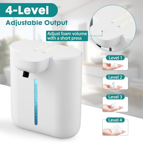 XINKORA Automatic Soap Dispenser, 17oz/500ML Large Capacity Touchless Foaming Hand Soap Dispenser with 4 Foam Adjustments, Rechargeable for Kitchen, Bathroom, Wall Mount or Countertop Use (White) - Image 4
