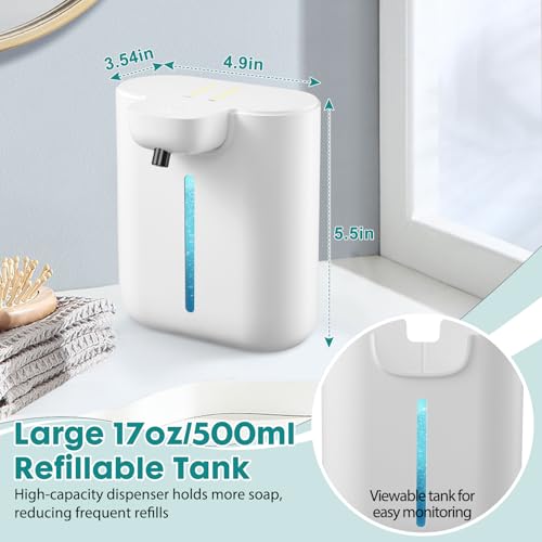 XINKORA Automatic Soap Dispenser, 17oz/500ML Large Capacity Touchless Foaming Hand Soap Dispenser with 4 Foam Adjustments, Rechargeable for Kitchen, Bathroom, Wall Mount or Countertop Use (White) - Image 2