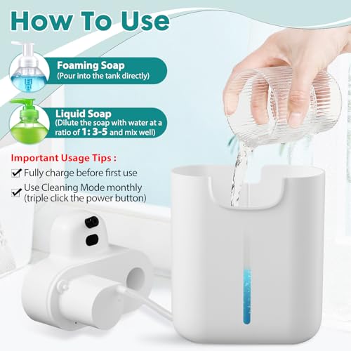 XINKORA Automatic Soap Dispenser, 17oz/500ML Large Capacity Touchless Foaming Hand Soap Dispenser with 4 Foam Adjustments, Rechargeable for Kitchen, Bathroom, Wall Mount or Countertop Use (White) - Image 5