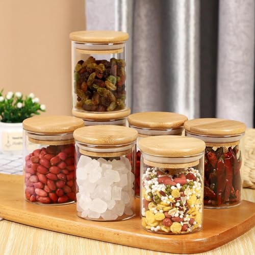 NVRA Premium Glass Containers For Kitchen Set of 6 Kitchen Glass Containers With Wooden Lid | Airtight Glass Jars For Storage | Kitchen Container Set Glass | Spice Jars, Masala Box | 220Ml Each,Clear - Image 2
