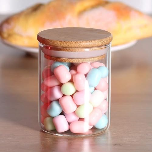 NVRA Premium Glass Containers For Kitchen Set of 6 Kitchen Glass Containers With Wooden Lid | Airtight Glass Jars For Storage | Kitchen Container Set Glass | Spice Jars, Masala Box | 220Ml Each,Clear - Image 5