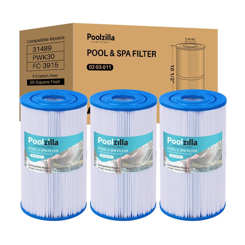 Poolzilla 3-Pack Replacement for Spa Filter C-6430, Pleatco PWK30, Filbur FC-3915, Unicel C-6430, APCC7095, PDC510-AFS, PKW30, SD-01242- Hot Tub Filter Cartridge (L x OD: 10 1/2â€ x 5 7/8â€) - Image 1