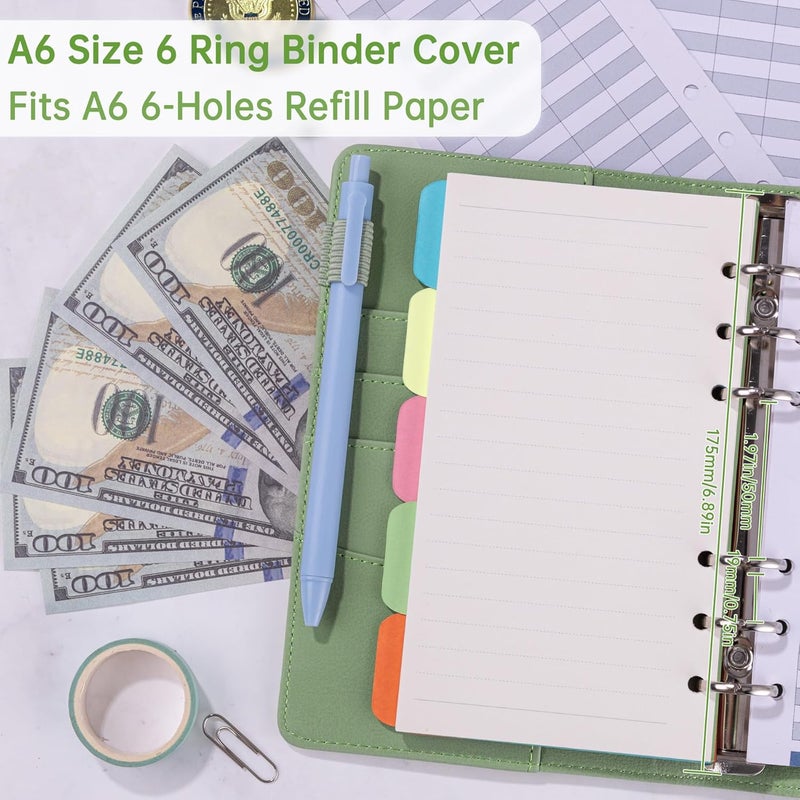 Antner A6 Notebook Binder Refillable 6 Ring Budget Binder Cover for A6 Refill Paper, PU Leather Budget Planner Organizer with Magnetic Buckle, Loose Leaf Personal Planner, Matcha Green - Image 3