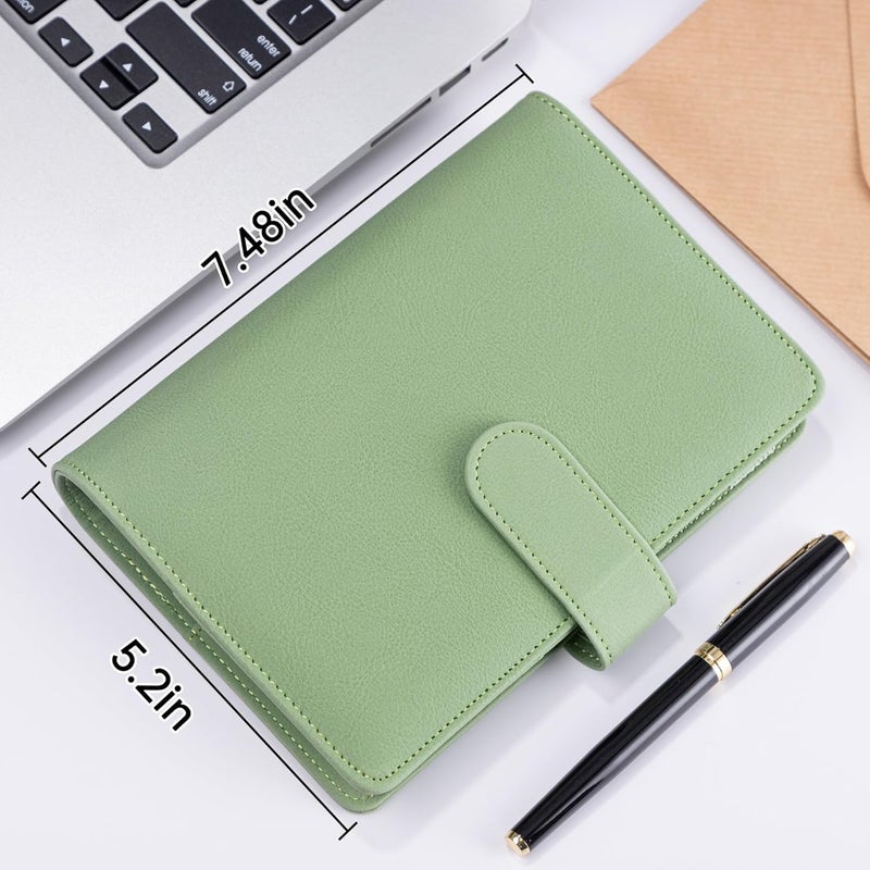 Antner A6 Notebook Binder Refillable 6 Ring Budget Binder Cover for A6 Refill Paper, PU Leather Budget Planner Organizer with Magnetic Buckle, Loose Leaf Personal Planner, Matcha Green - Image 5