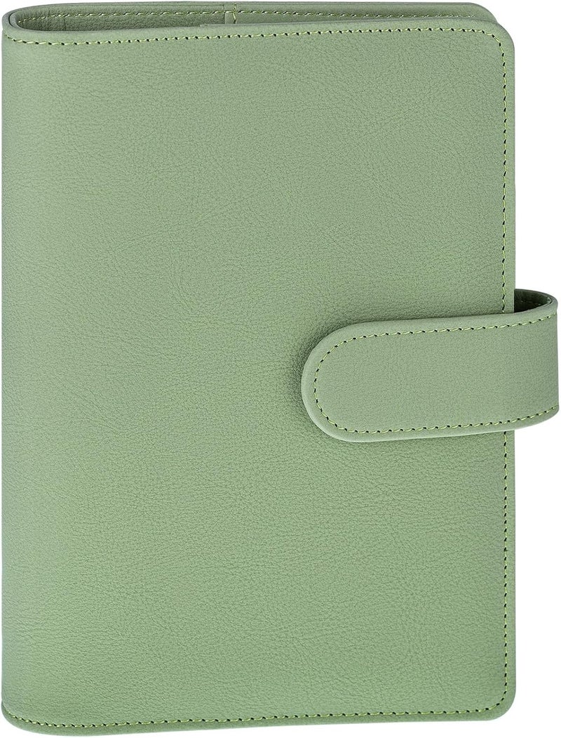 Antner A6 Notebook Binder Refillable 6 Ring Budget Binder Cover for A6 Refill Paper, PU Leather Budget Planner Organizer with Magnetic Buckle, Loose Leaf Personal Planner, Matcha Green - Image 1