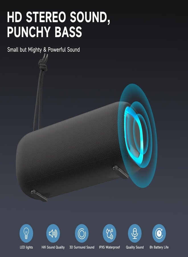 PEICHENG Bluetooth Speaker, Portable Wireless Clear Loud Stereo Sound IPX5 Waterproof with RGB Lights BT5.3 Long Playtime TWS Pairing,for Home Party Outdoor Beach,Great Gift Choice (Black) - Image 2
