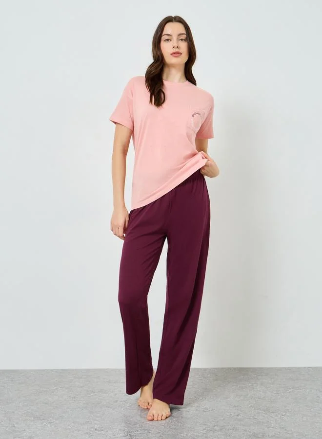 ستايلي طقم بيجاما من بلوزة بطبعة جيب وبنطال