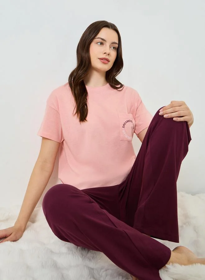 ستايلي طقم بيجاما من بلوزة بطبعة جيب وبنطال