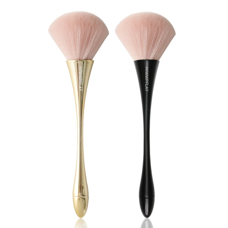 HYWWPFLAY 2Pcs Nail Dust Brush Acrylic Brush Cleaner Nail Brushes for Cleaning Dust Dip Powder Brush Large Makeup Brush Blush Brush Nail Clean Up Brush Manicure Brush Nail Art Tools (Gold+Black) - Image 1