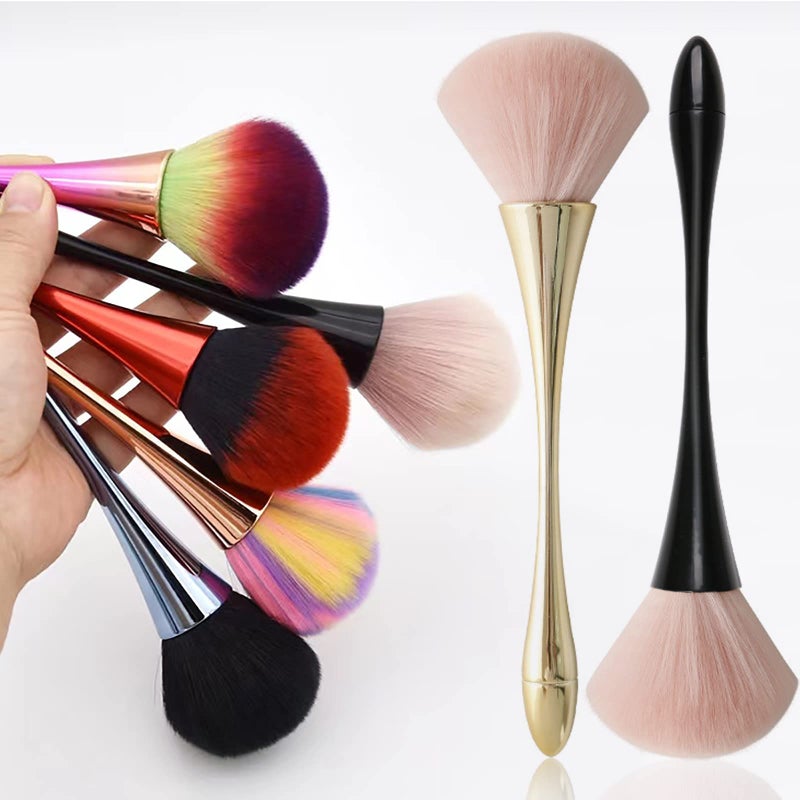 HYWWPFLAY 2Pcs Nail Dust Brush Acrylic Brush Cleaner Nail Brushes for Cleaning Dust Dip Powder Brush Large Makeup Brush Blush Brush Nail Clean Up Brush Manicure Brush Nail Art Tools (Gold+Black) - Image 3