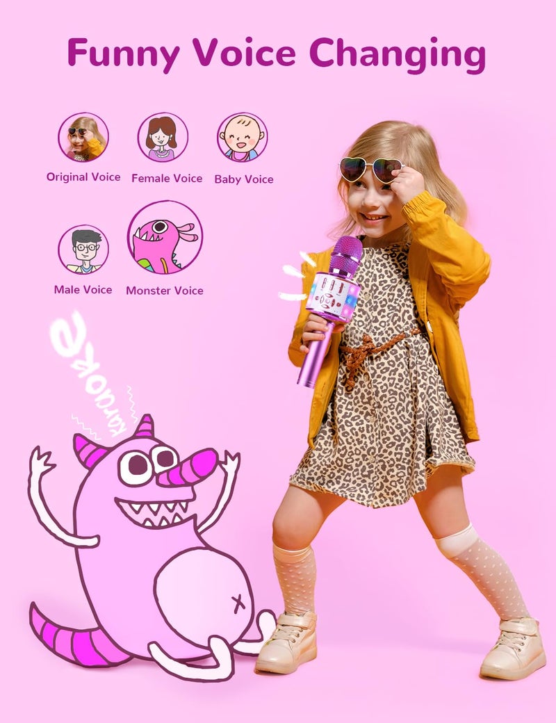 Amazmic Toys for Girls, Kids Karaoke Microphone Toddler Microphone for Kids with Lights, Birthday Gift for Girls, Boys Toy Age 3 4 5 6 7 8+(Light Purple) - Image 4