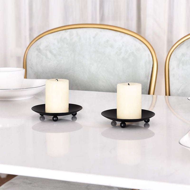 SUJUN Black Iron Plate Candle Holder, Decorative Iron Pillar Candle Plate, Set of 2, 4.37 inches D x 0.78 inches H, Pedestal Candle Stand for LED & Wax Candles, Incense Cones, Spa, Weddings (2 pcs) - Image 3