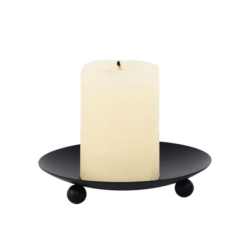 SUJUN Black Iron Plate Candle Holder, Decorative Iron Pillar Candle Plate, Set of 2, 4.37 inches D x 0.78 inches H, Pedestal Candle Stand for LED & Wax Candles, Incense Cones, Spa, Weddings (2 pcs) - Image 4