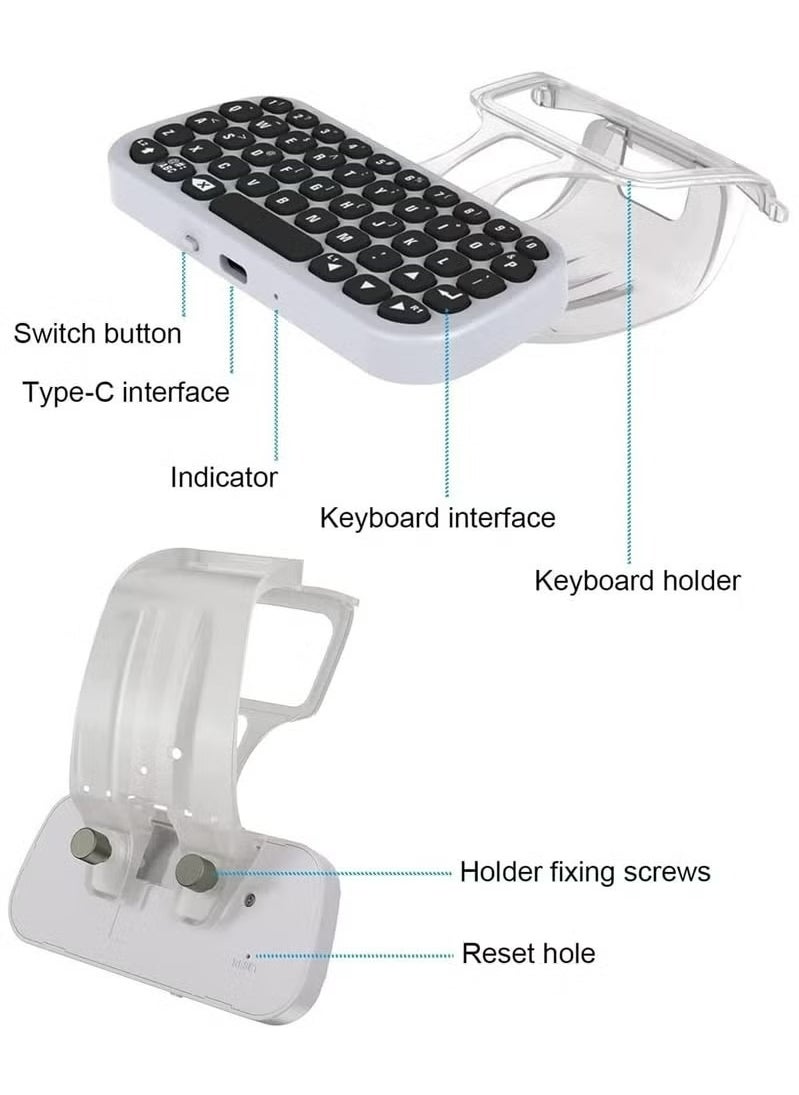 DOBE - Controller Keyboard for PS5, Wireless Chatpad, Bluetooth 5.0 Connect, Mini Keyboard/Gaming Keyboard for PS5 Accessories, No Input Delay, Play 30 Hours, White - Image 1