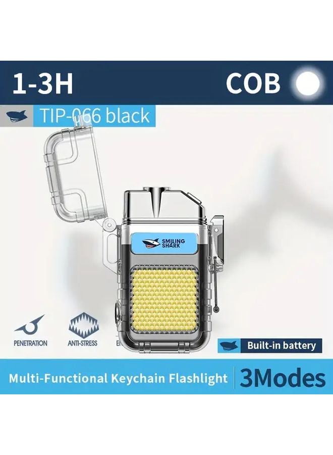 TIP 066 Black USB C Rechargeable Keychain Flashlight With Arc Lighter 3 Modes Compact COB Work Light For Camping Hiking Emergency - Image 1