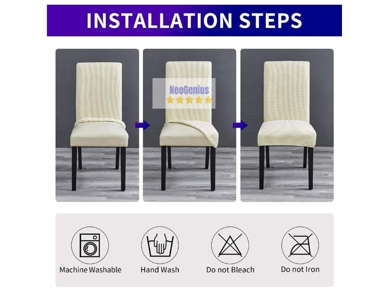 NeoGenius Premium Elegant Dining Room Chair Covers, Slipcovers Set of 4, Spandex Super Fit Stretch Removable Washable Chair Covers, Protector - Image 2